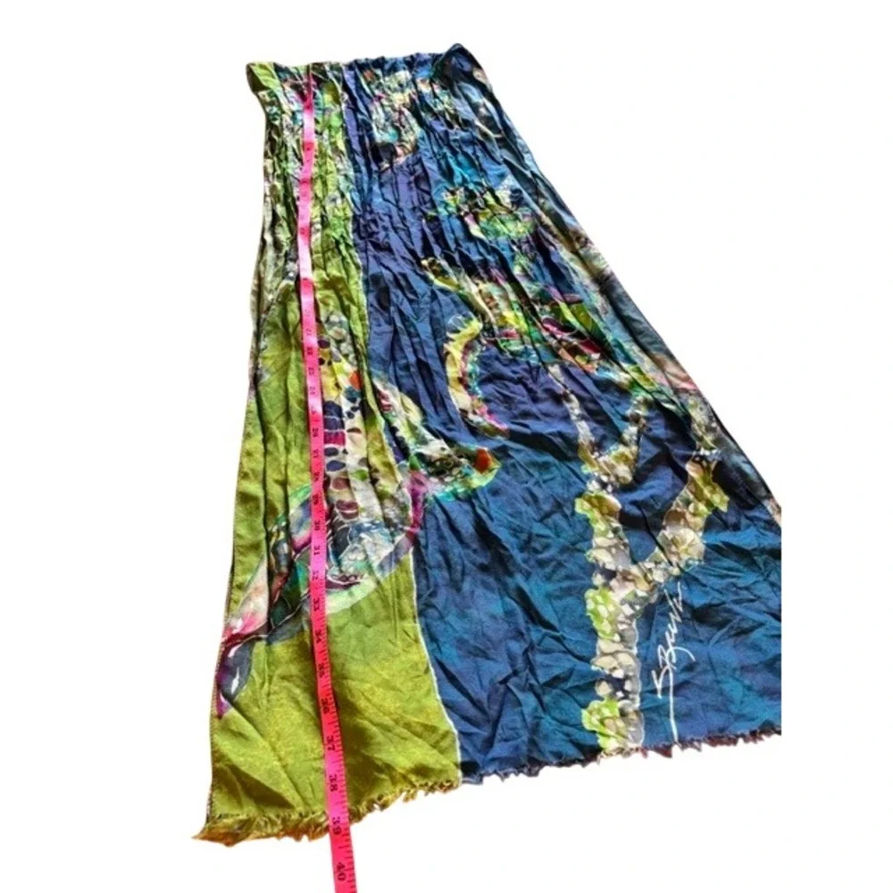 Life's A Blast Silk Blend Sea Turtle Scarf Blue Green Crinkle Frayed Wrap